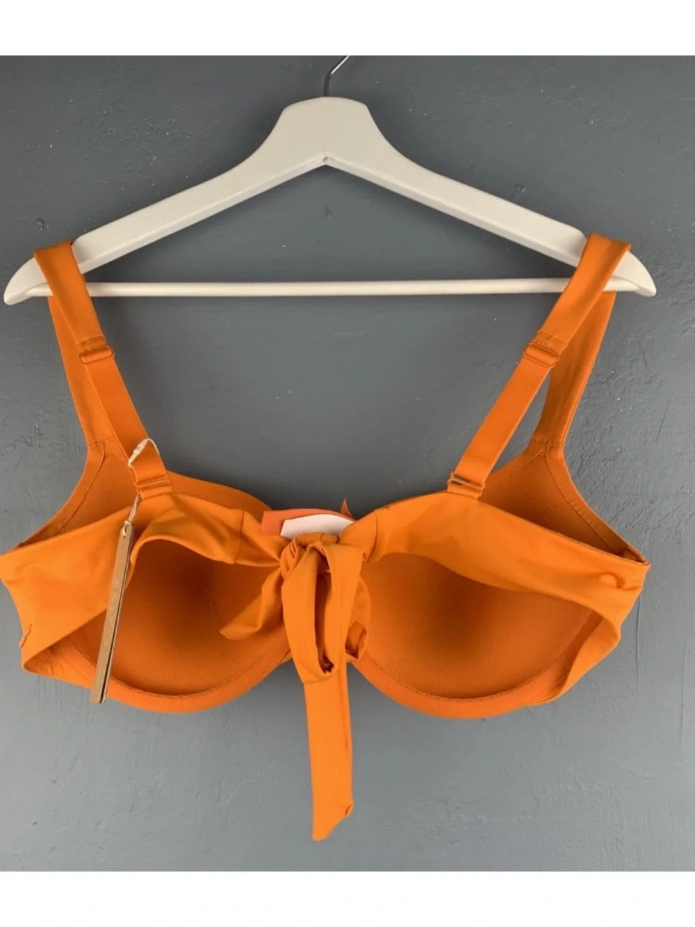 Skims Sz 10 Signature Swim Ultimate Push-Up Bikini Top Tie Back in Tangerine NWT